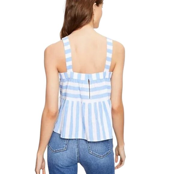 LOFT Ann Taylor Blue White Striped Strap Blouse Peplum Bohemian Size Small NWT - Picture 3 of 10